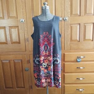 Indication black colorful floral layered chiffon sleeveless sheath dress